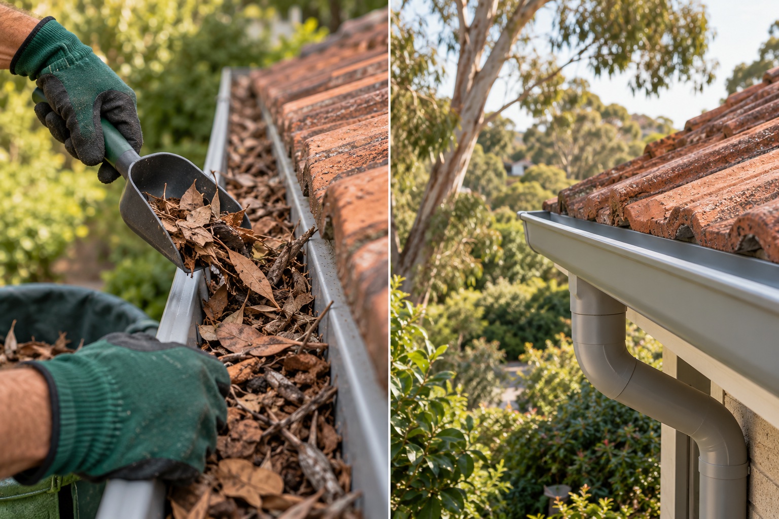 AI illustration of leaf removal and a clean gutter on an Australian home